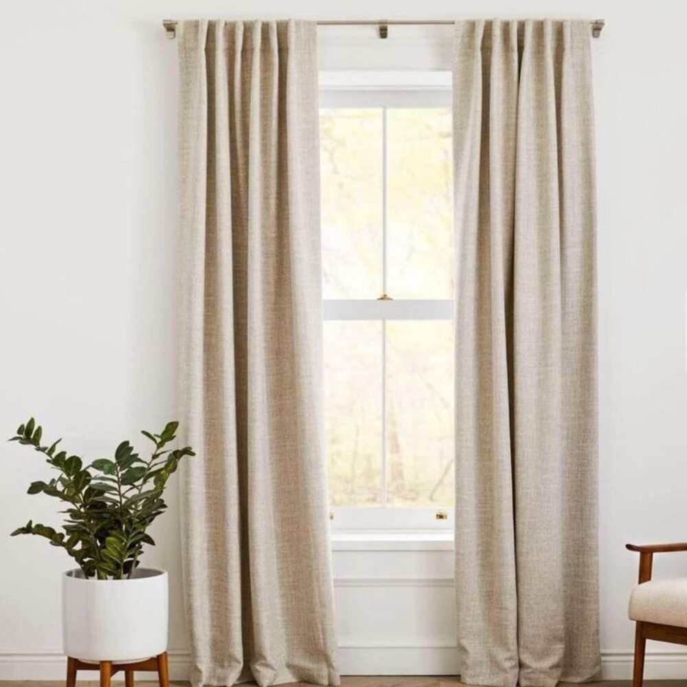 1 WEST ELM Belgian Flax 48W x 84L 100% Polyester Crossweave Blackout Curtain